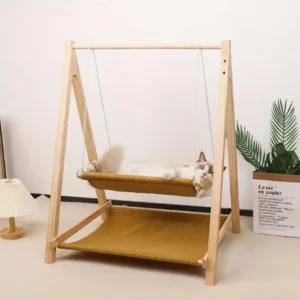 Cozy Dual-Level Wooden Cat Swing Bed – ...
