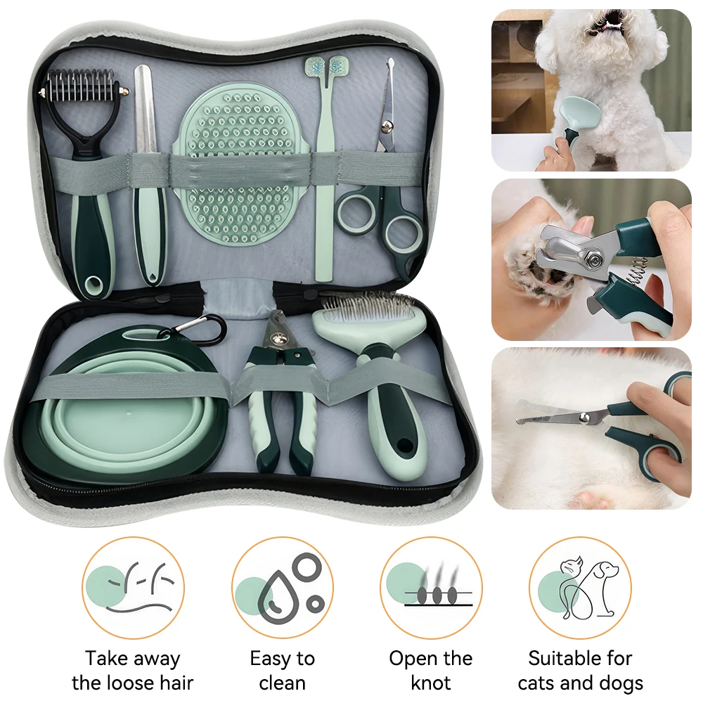 8 in 1 Complete Professional Dog Grooming Set Dog Paw Care Nail Clippers and Trimmers, Stainless Steel Depilatory Comb