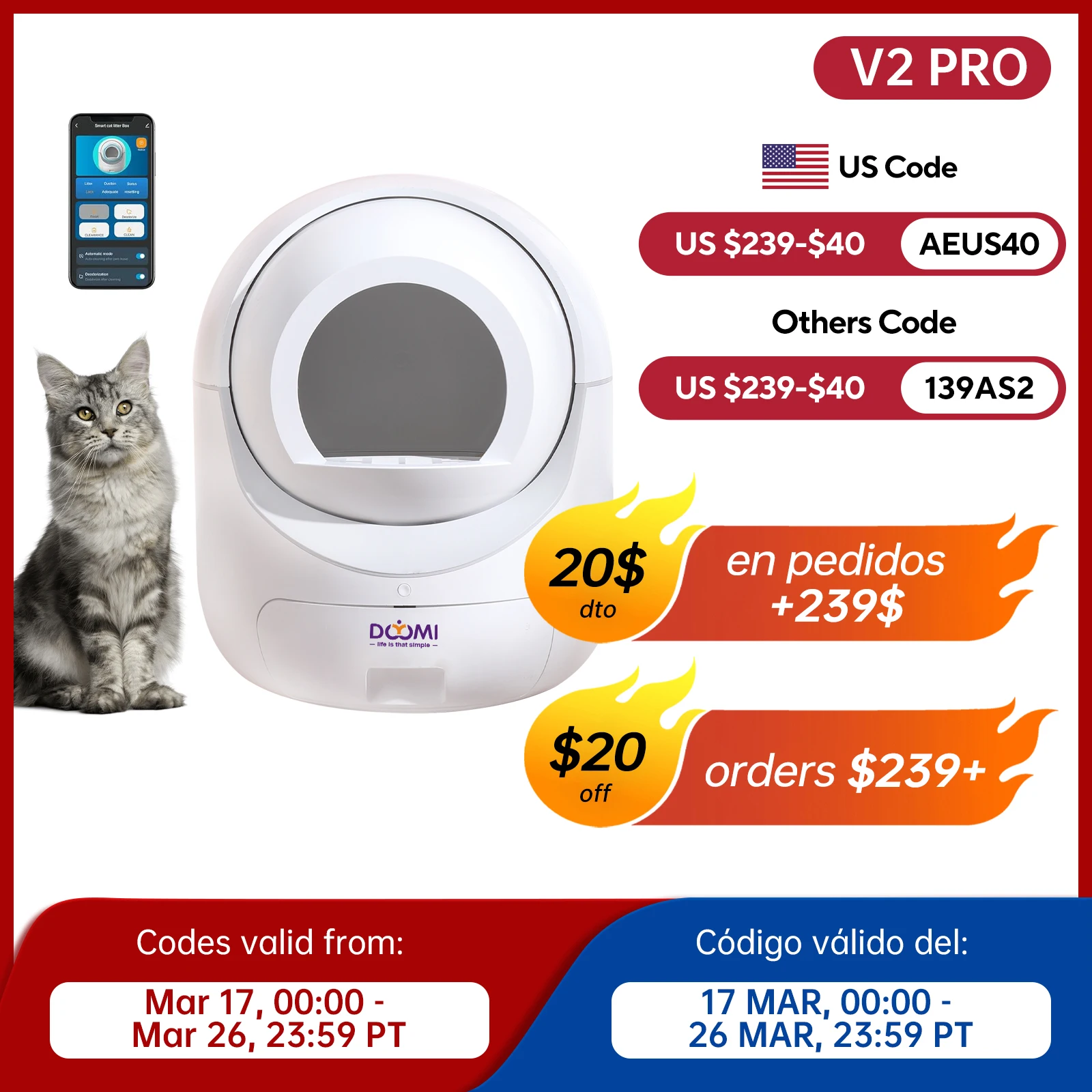 Self Cleaning Cat Litter Box, Automatic Cat Litter Box with APP Control Odor Removal Safety Protection for Multiple Cats 70L, wi