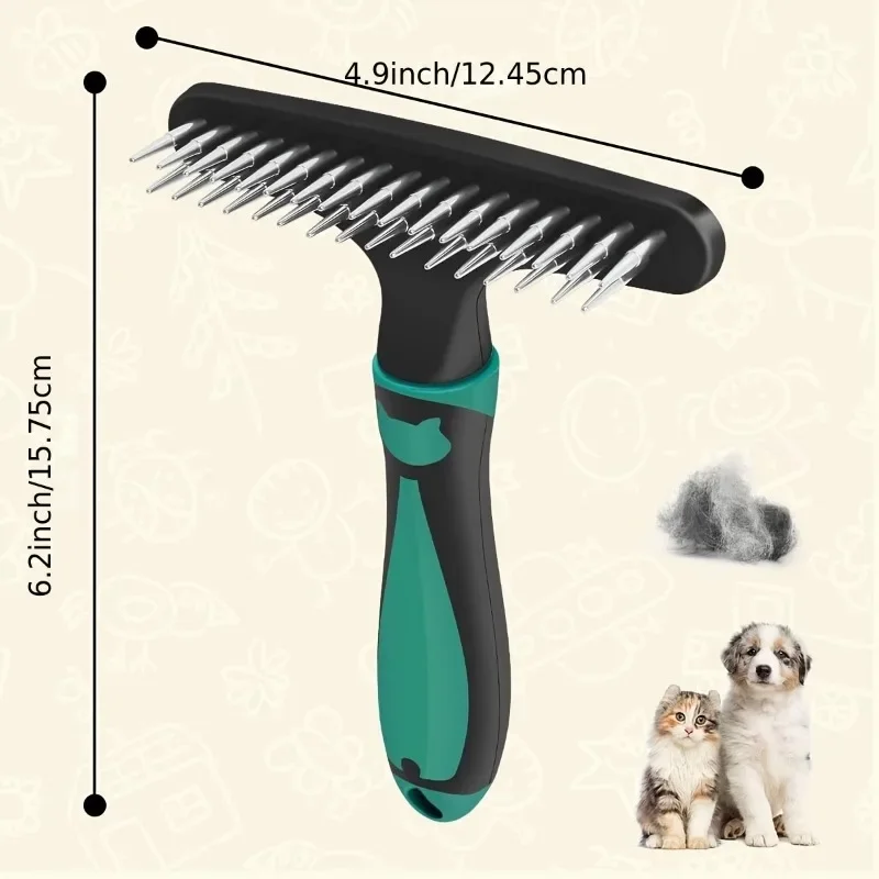 Dog Grooming Comb, Dog Brush, Carpet Grooming Rake, Dog Hair Shedding Brush (Green) - Image 2