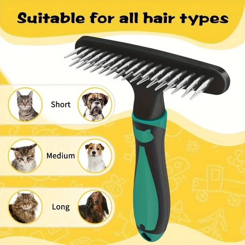 Dog Grooming Comb, Dog Brush, Carpet Grooming Rake, Dog Hair Shedding Brush (Green) - Image 4