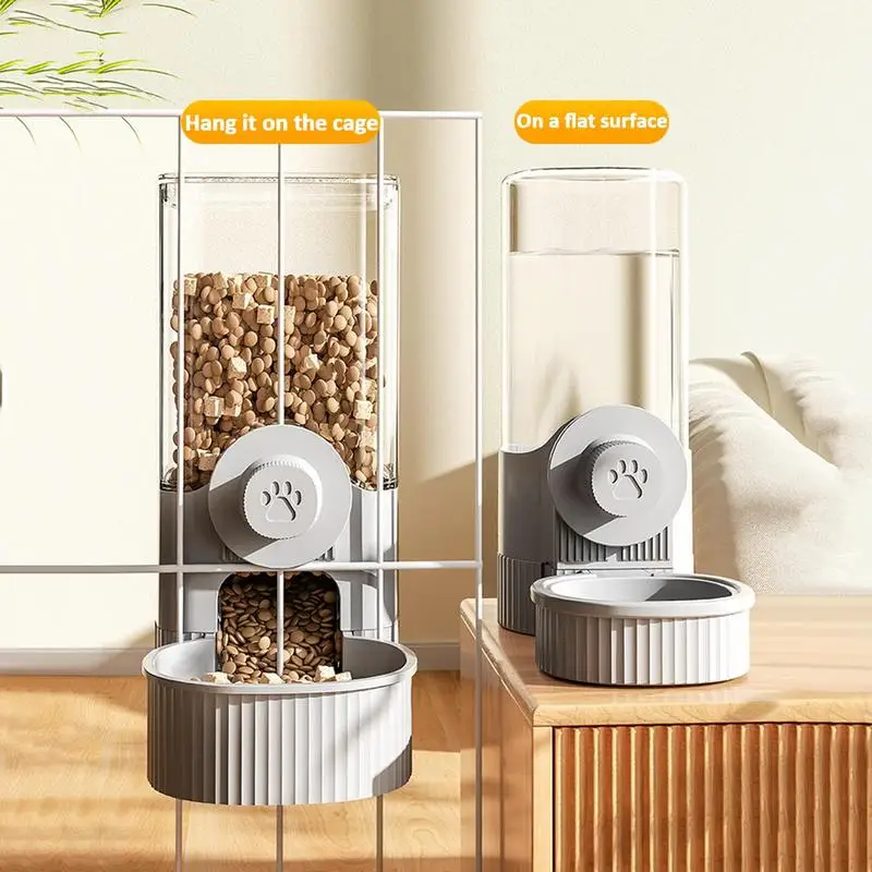 Hanging Automatic Pet Food Feeder/Water Dispenser, G ravity Cat Auto Feeder Waterer Set With Container Bowl For Cage