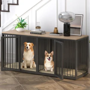 Large Dog Crate Furniture for 2 Dogs Steel Fr...