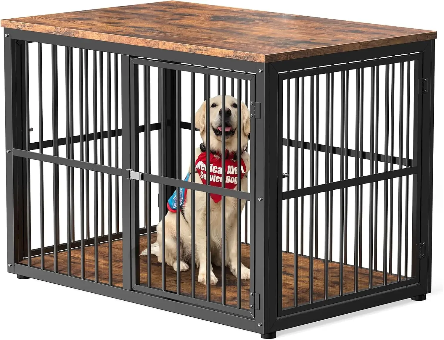 43” Dog Furniture with 3 Doors, XL Wooden Crate End Table Heavy Duty Indoor Puppy Cage for Medium to Large Dogs