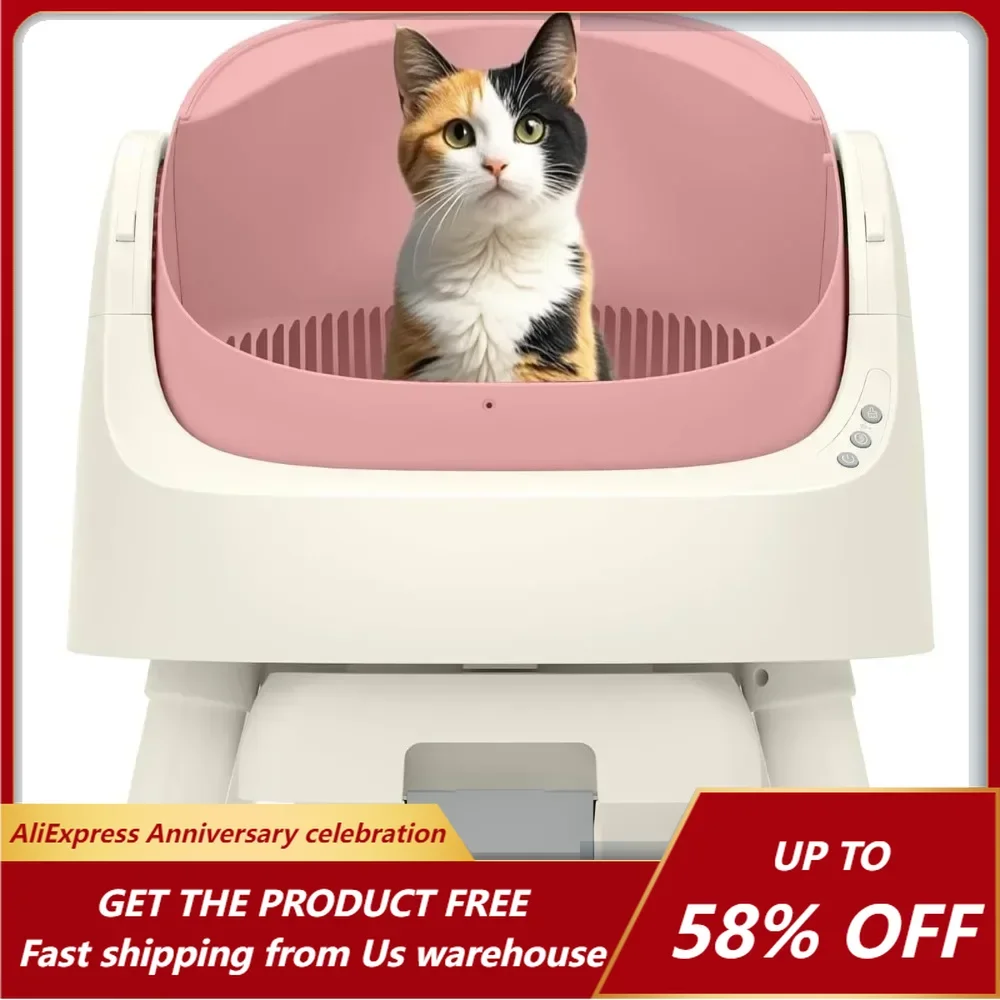 11 Self Cleaning Cat Litter Box,Open Top Automatic Cat Litter Box with Safety Protection for Multiple Cats,Includes Mat & Line
