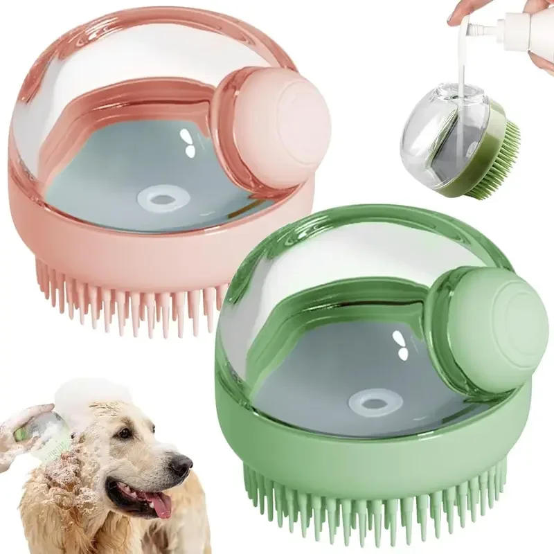 Dog Shower Brush Pet Dog Grooming Massage Bath Cleaning Brush with Shampoo Dispenser for Long Hair Dogs and Cats Shower Dogs Dog