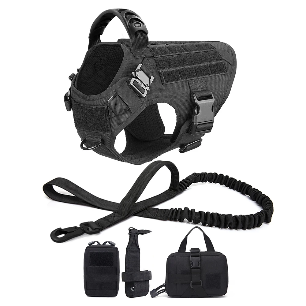 Military Dog Harness Leash Bags Set Pet Tactical Vest Harnesses Walking Training Hunting For Large Dogs German Shepherd