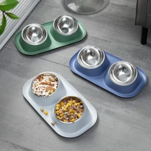 Stainless Steel Double Cat Dog Bowl Cat Food ...