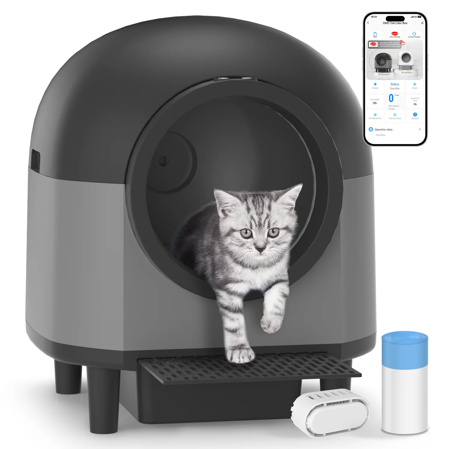 Self Cleaning Cat Litter Box 100L Automatic Cat Litter Box For 1.5-8kg Cat w/ Trash Bag Litter Mat Smart Cat Toilet App Control