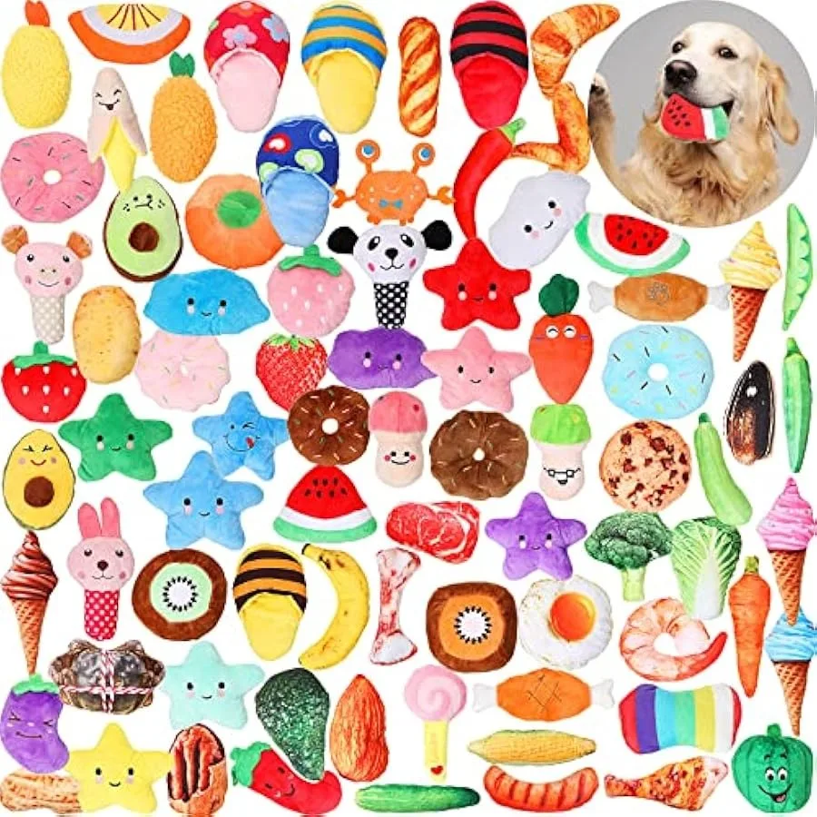 Hungdao 80 Pcs Dog Squeaky Toys Bulk for Small Puppy Dog Stuffed Plush Chew Toys Small Medium Dogs PET Toys with Squeakers for