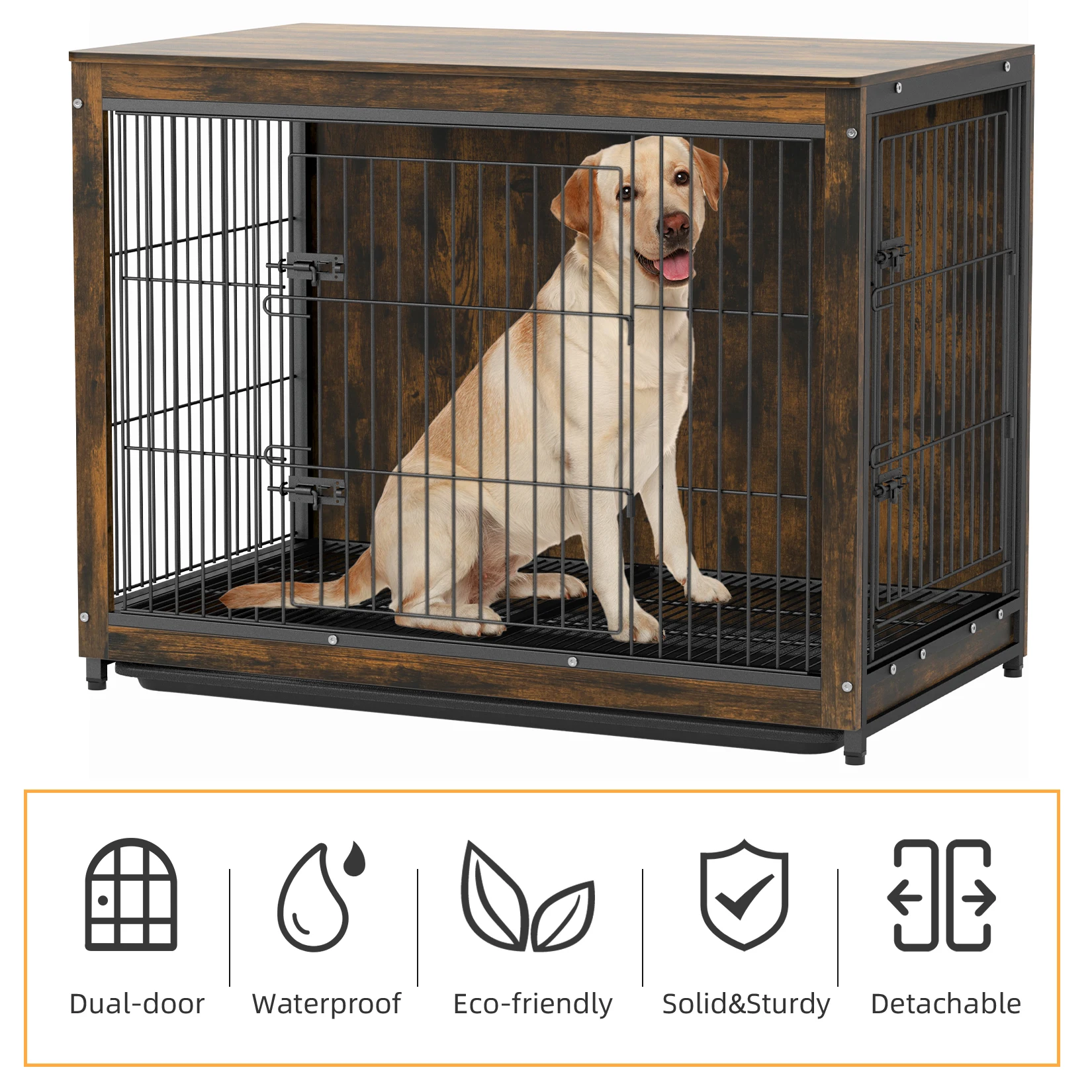 Pet Cage Kennels with 2 Doors and Removable Tray, Dog Crate, End Table Furniture, Wood Metal, Combine Pet Cage, S, M, L, 3 Sizes - Image 6