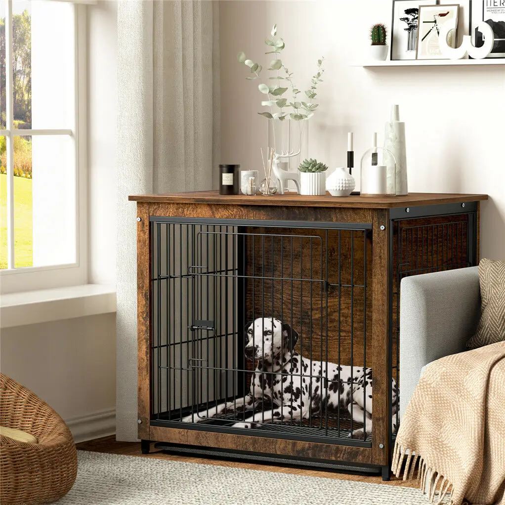 Pet Cage Kennels with 2 Doors and Removable Tray, Dog Crate, End Table Furniture, Wood Metal, Combine Pet Cage, S, M, L, 3 Sizes - Image 2