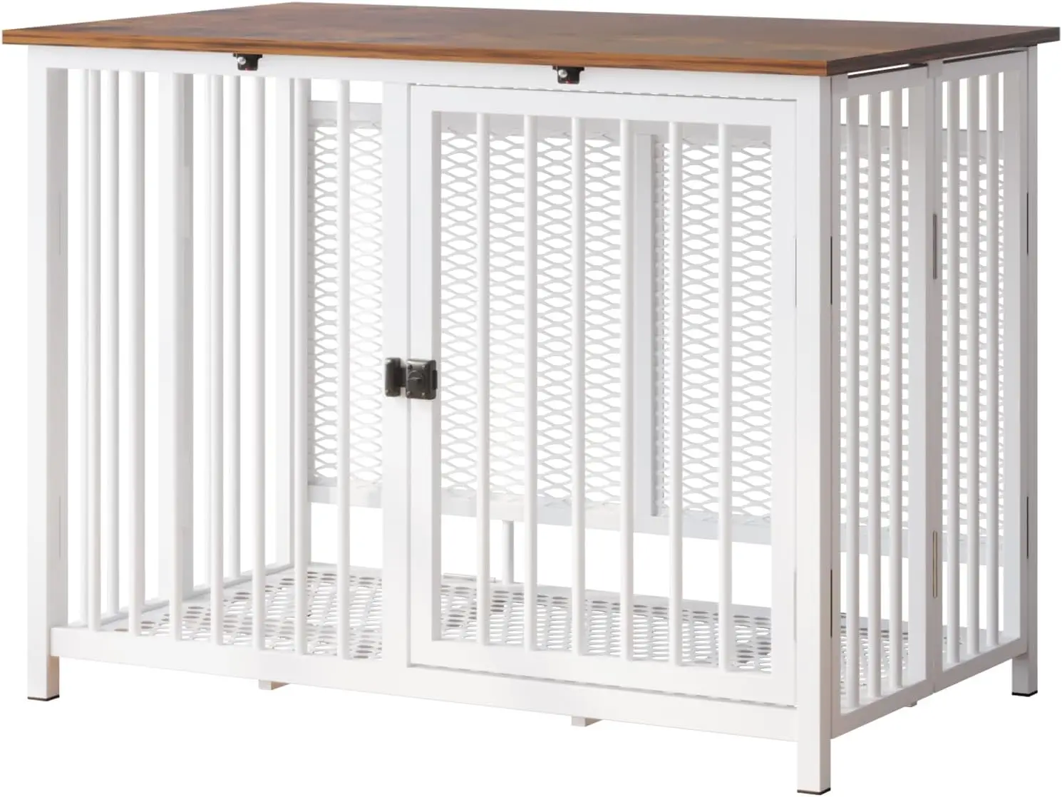 Heavy Duty Dog Crate Furniture, Fully Assembled exc. Locks, All Metal Frame & Wooden Tabletop, Modern Kennel for Small/Medium Do