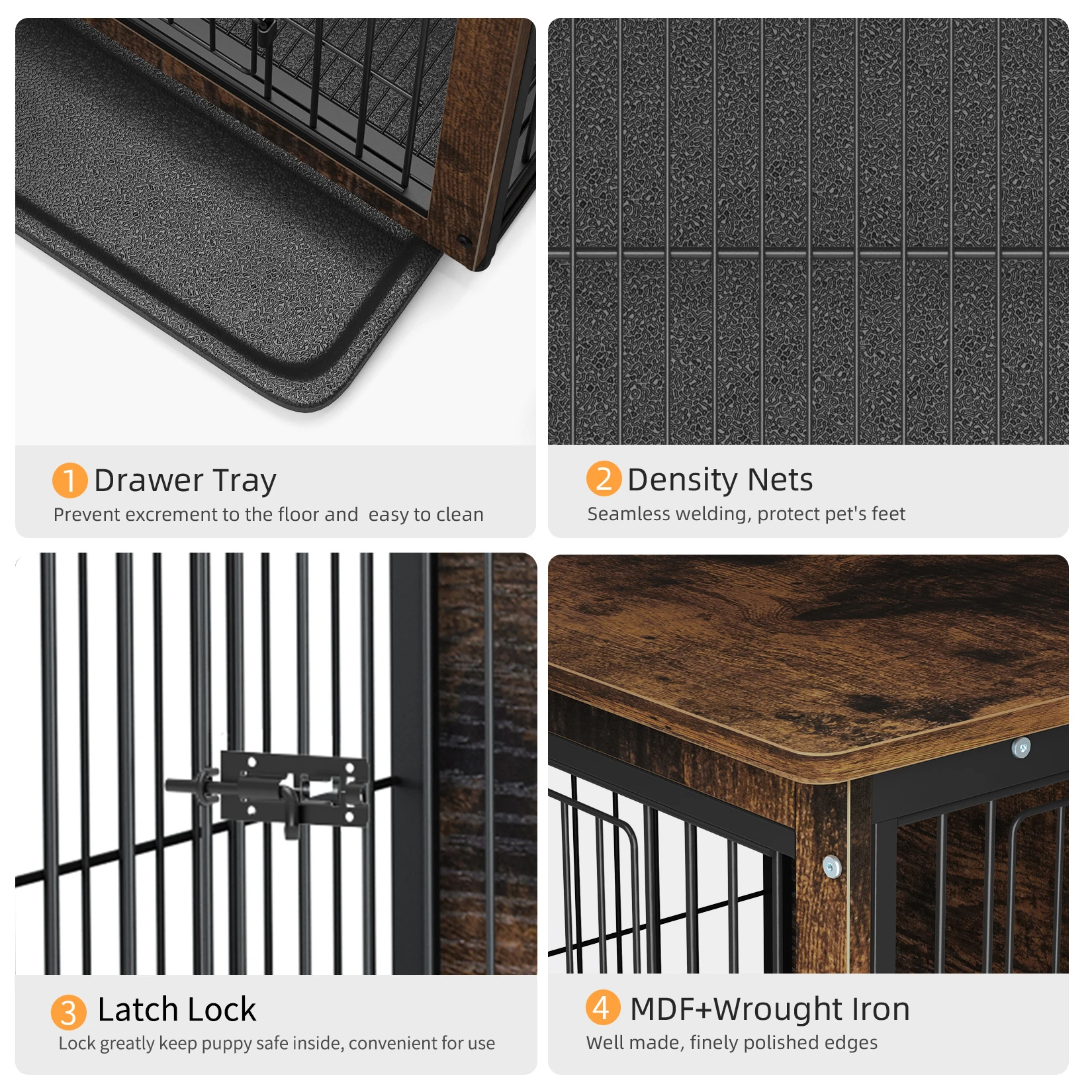 Pet Cage Kennels with 2 Doors and Removable Tray, Dog Crate, End Table Furniture, Wood Metal, Combine Pet Cage, S, M, L, 3 Sizes - Image 5